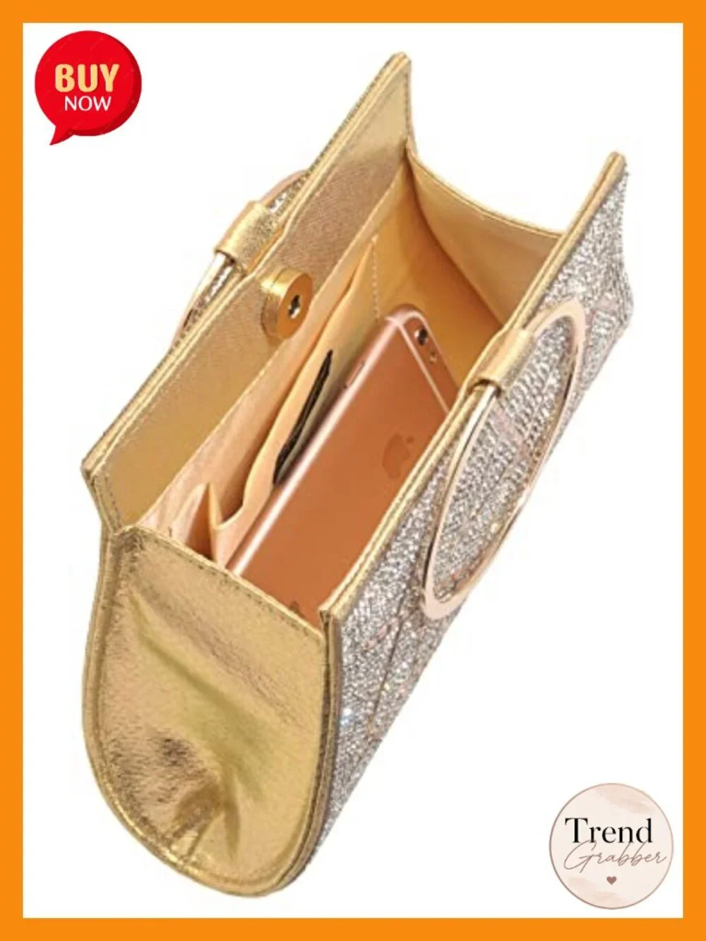 Crystal Clutch Purse Evening Bag Wristlet Bridal Handbag Magnetic Snap Closure
